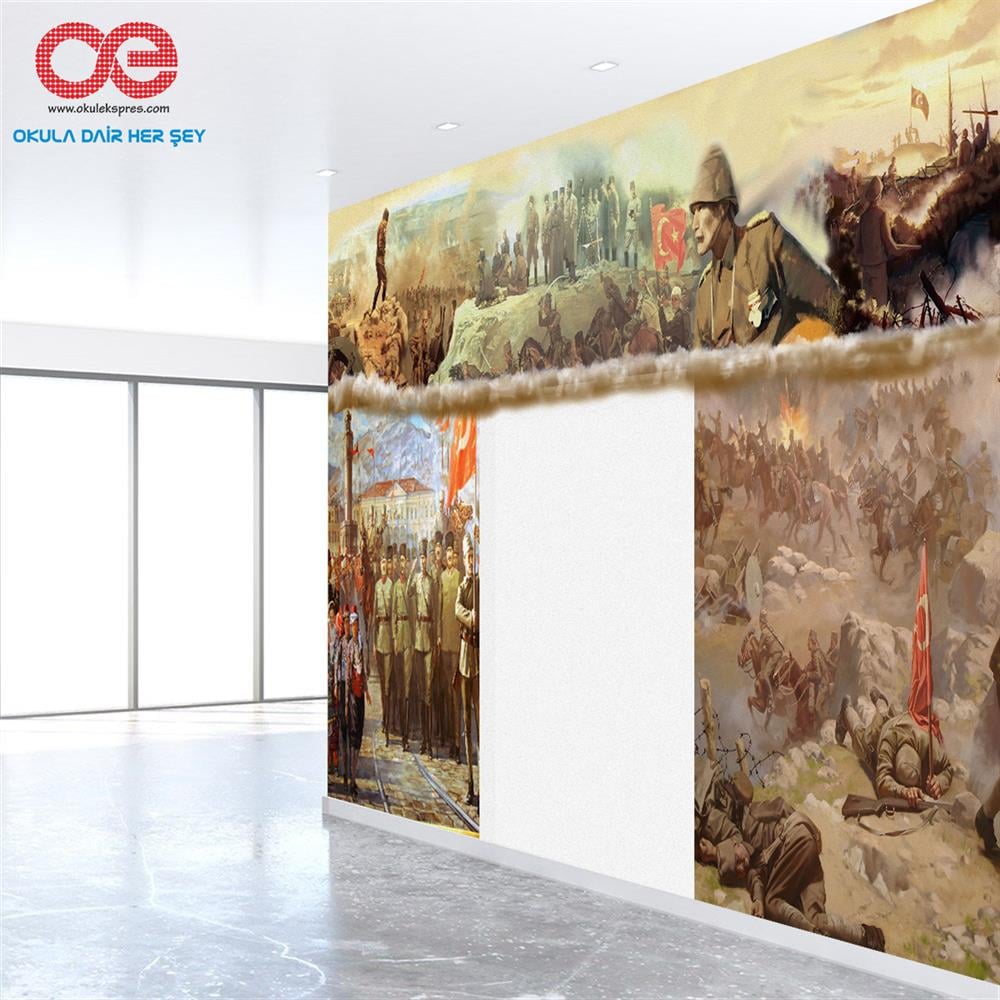 3D MİLLİ MÜCADELE SİLİNEBİLİR ÖZEL ÖLÇÜ DUVAR KAĞIDI 