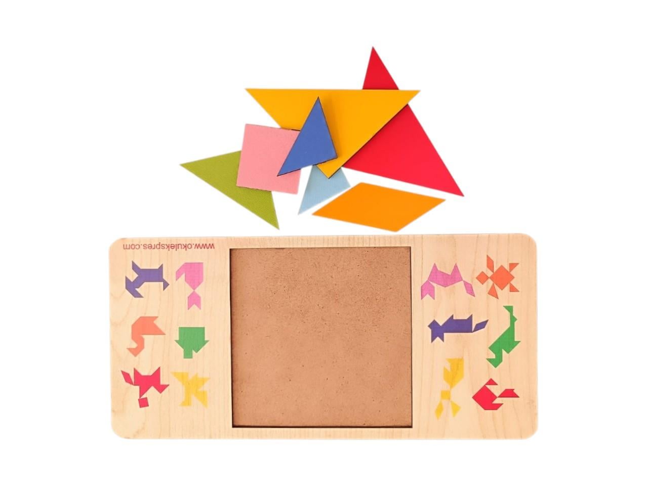 Okulekspres Tangram Ahşap Zeka Oyunu – Renkli Parçalarla Eğlenceli Şekil Tamamlama Oyunu