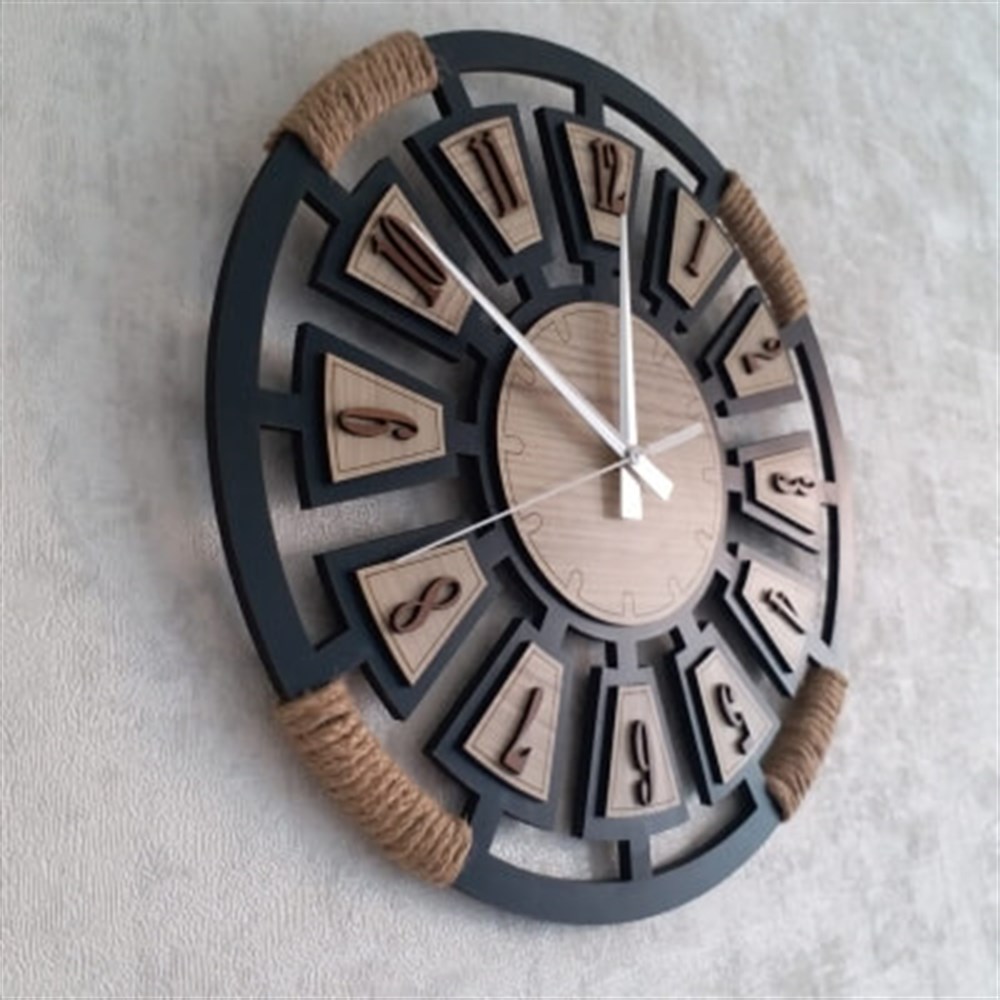 Örme Halatlı Ahşap Mdf Saat 30x30 cm
