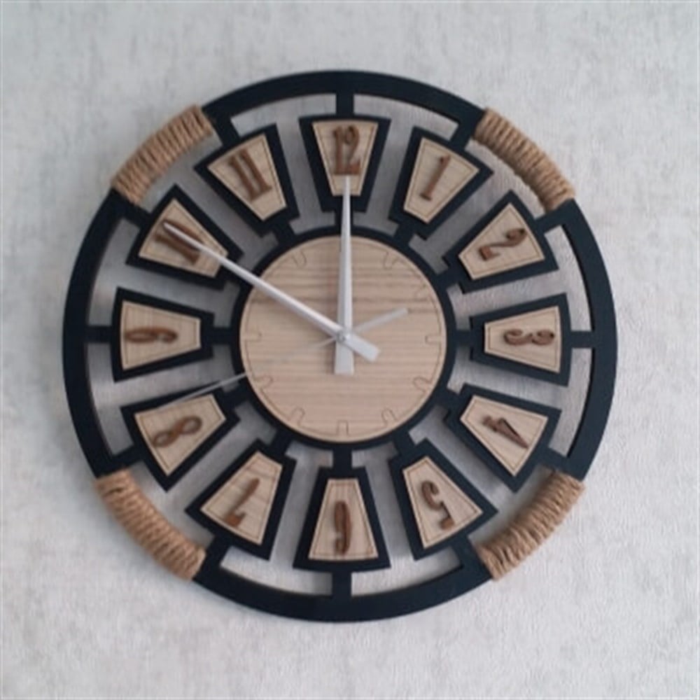 Örme Halatlı Ahşap Mdf Saat 30x30 cm