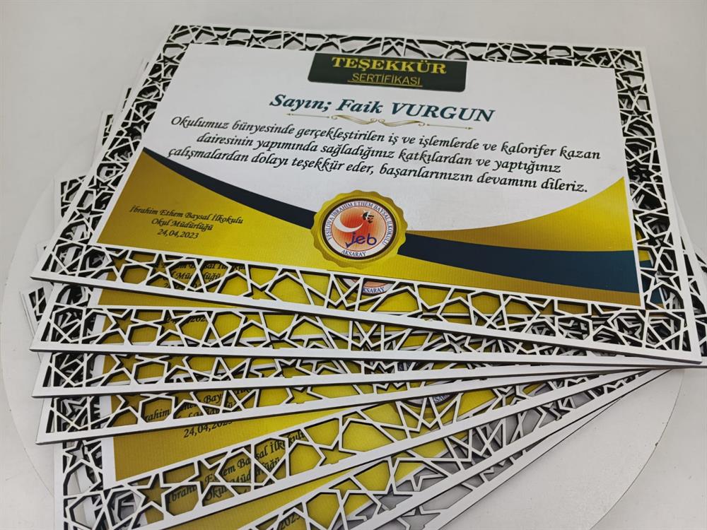 Kişiye Özel Ahşap Mdf Sertifika