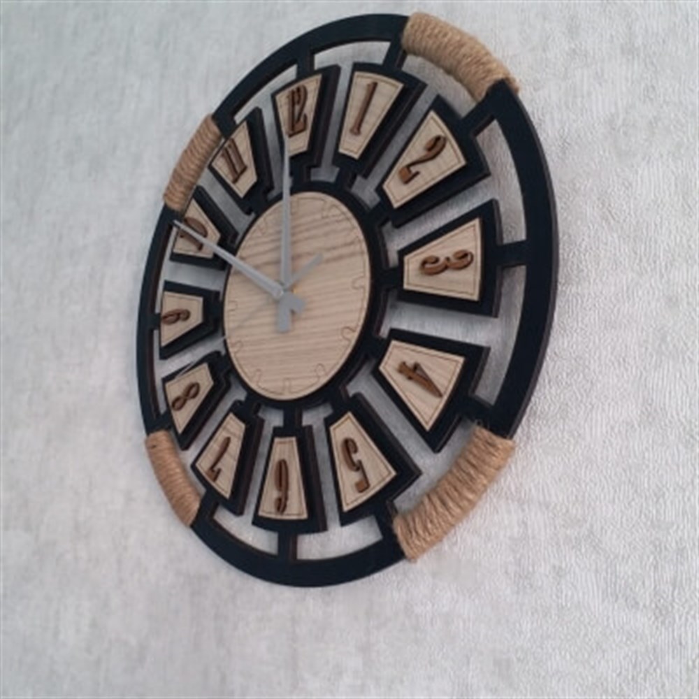 Örme Halatlı Ahşap Mdf Saat 30x30 cm