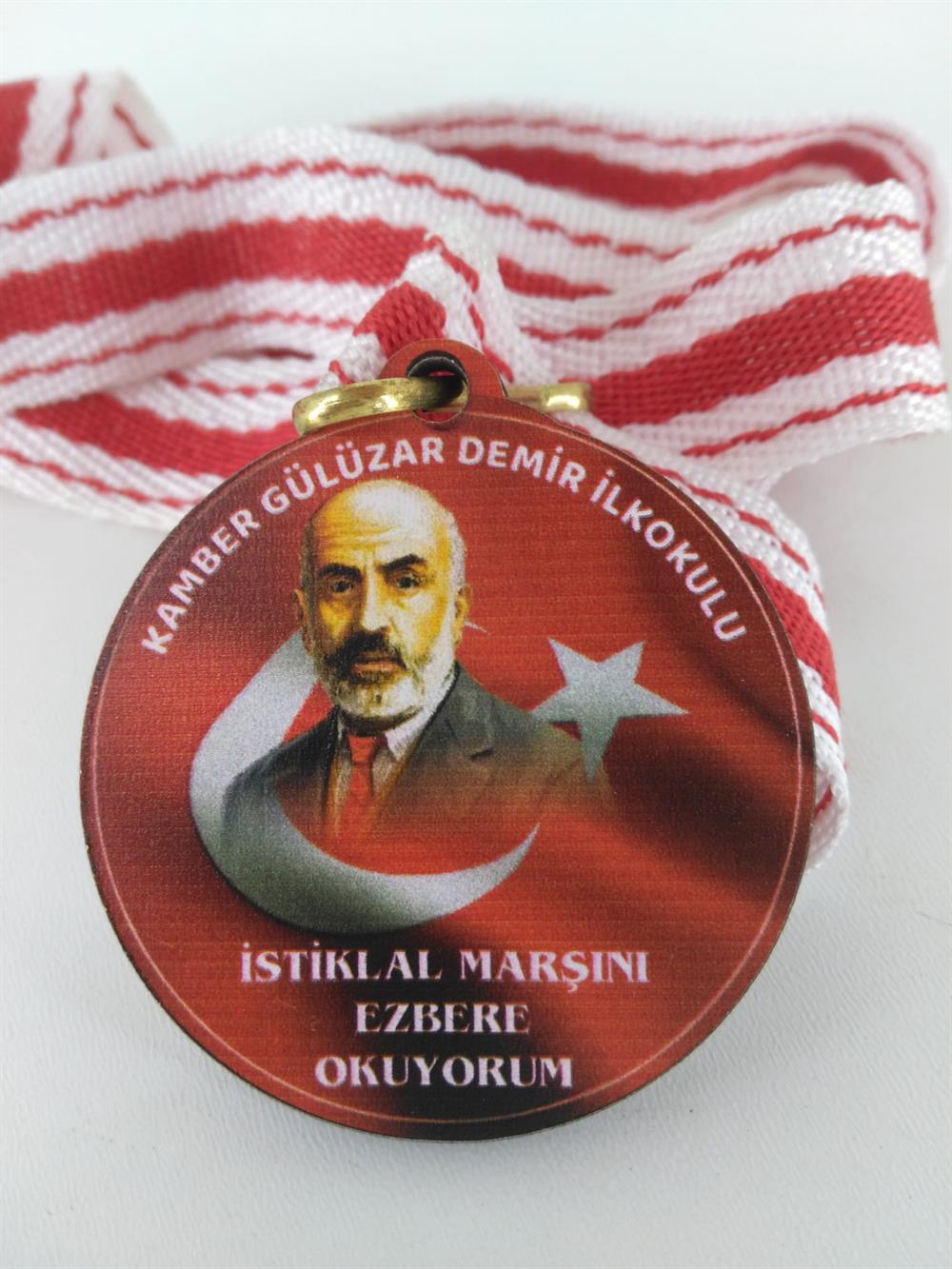 İstiklal Marşı Ezbere Okuyorum Temalı UV Baskılı Mdf Madalya 