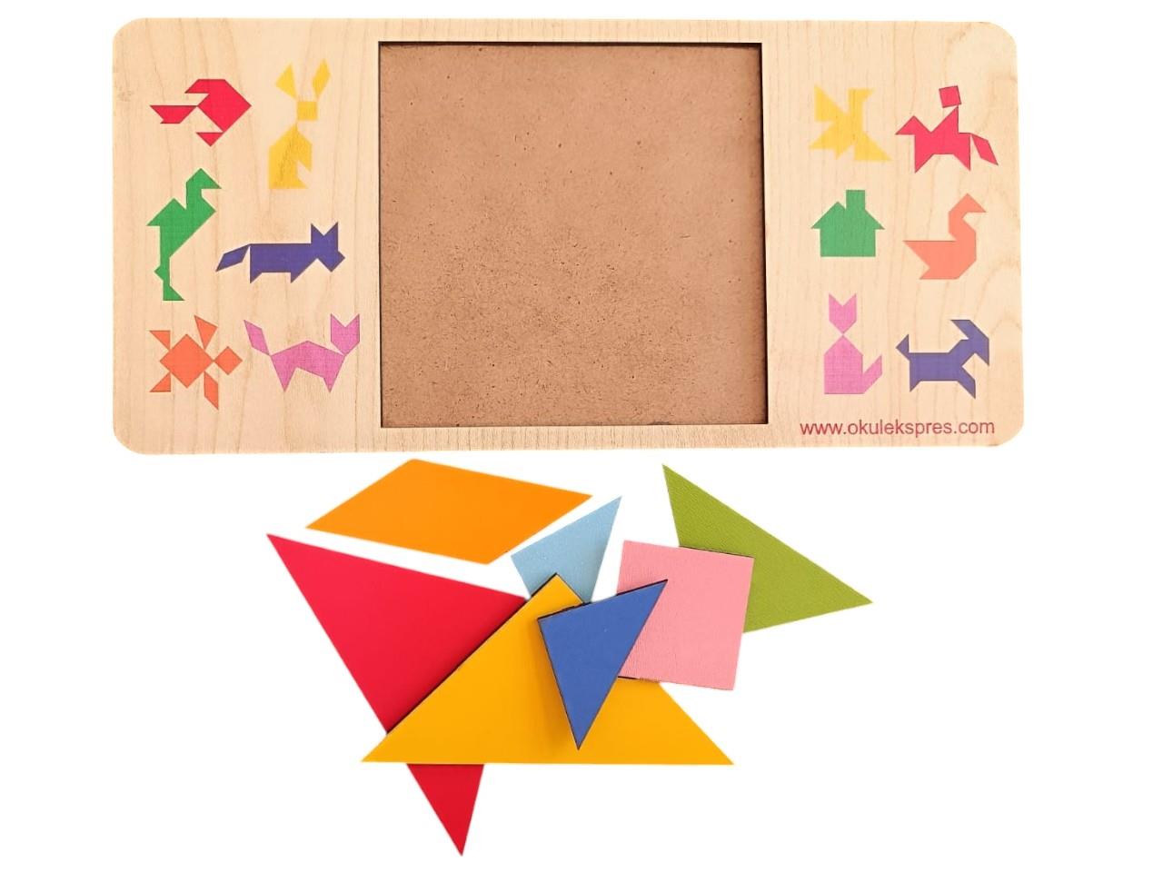 Okulekspres Tangram Ahşap Zeka Oyunu – Renkli Parçalarla Eğlenceli Şekil Tamamlama Oyunu