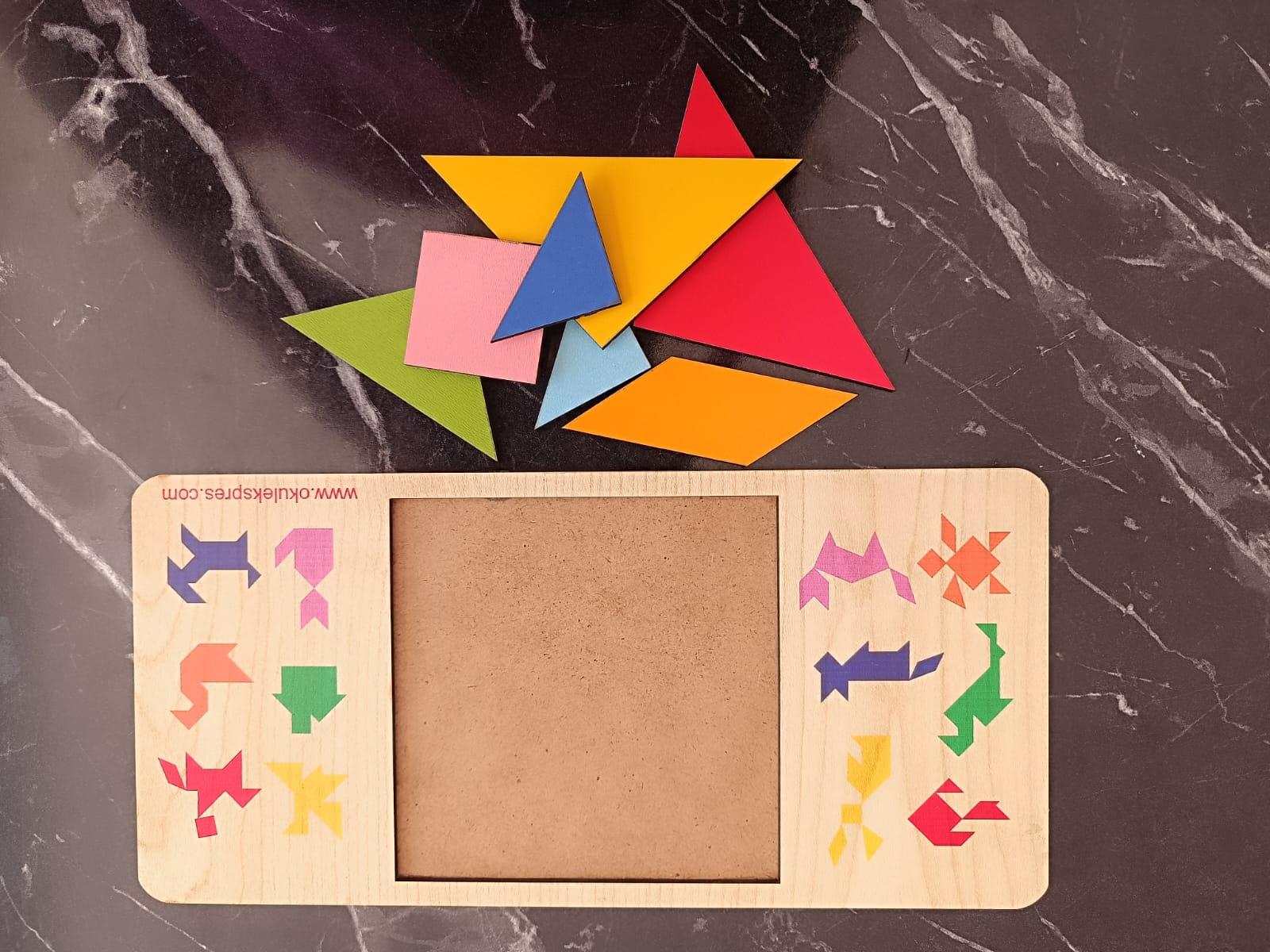 Okulekspres Tangram Ahşap Zeka Oyunu – Renkli Parçalarla Eğlenceli Şekil Tamamlama Oyunu