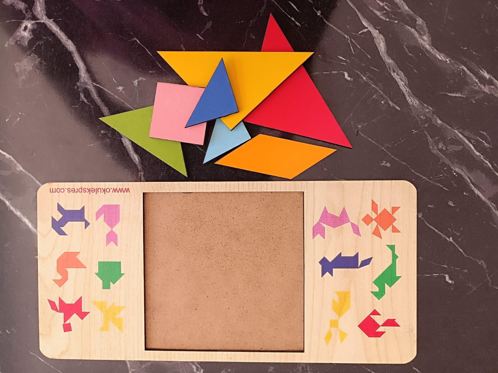 Okulekspres Tangram Ahşap Zeka Oyunu – Renkli Parçalarla Eğlenceli Şekil Tamamlama Oyunu