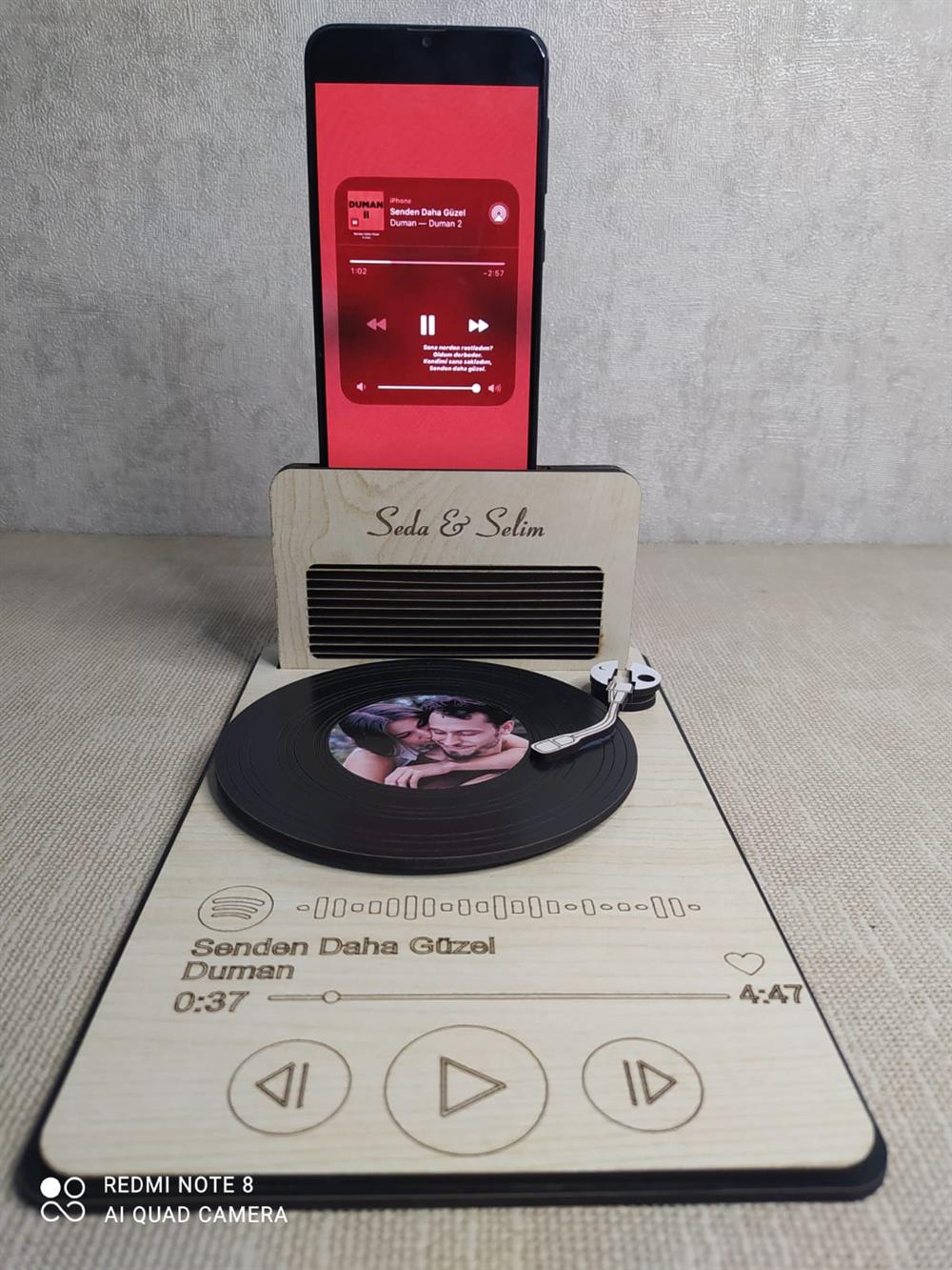 Kişiye Özel Fotoğraflı Spotify- Barkodlu Ahşap Masaüstü Plak