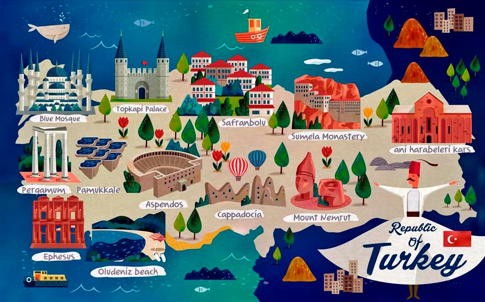 Türkiye Turistik Simgeler Haritası 5 Afiş Poster