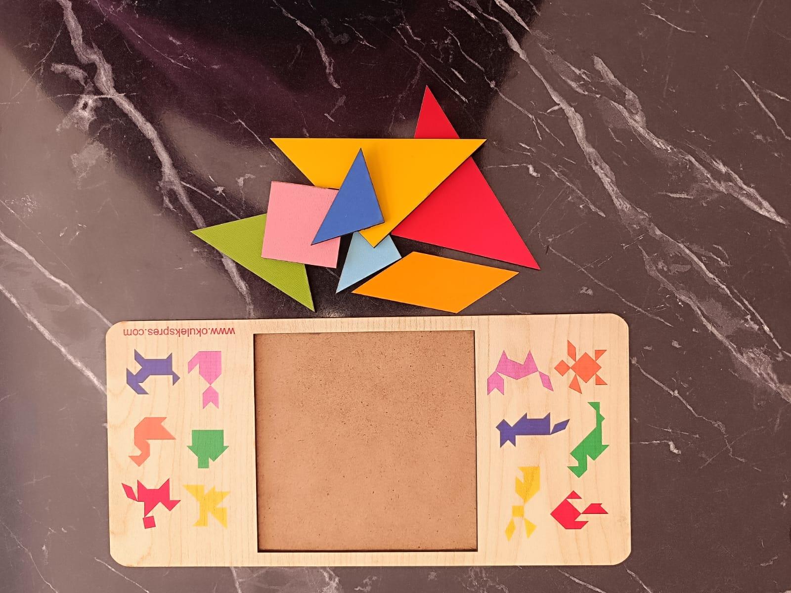Okulekspres Tangram Ahşap Zeka Oyunu – Renkli Parçalarla Eğlenceli Şekil Tamamlama Oyunu