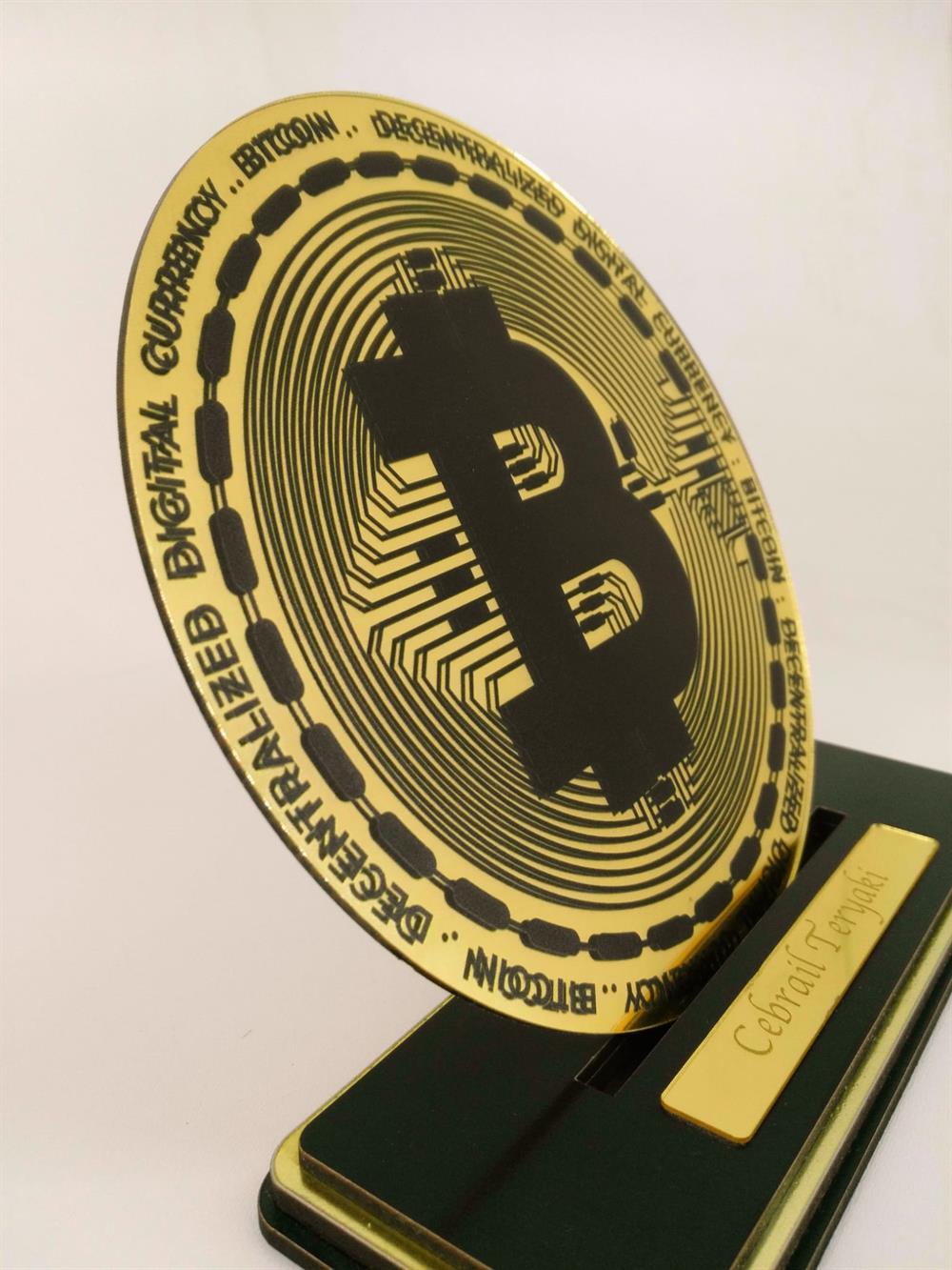 Bitcoin Para Kişiye Özel İsmli Masa Üzeri Dekor 20x20 cm