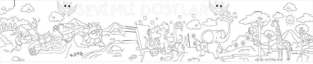 Rollart Sevimli Dostlar Temalı Dev Boyama Kağıdı 