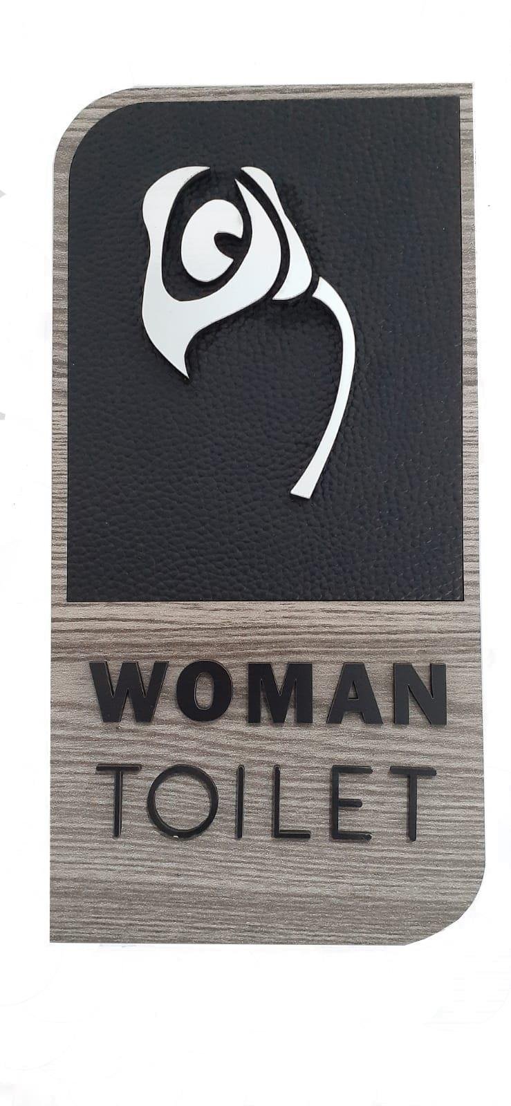 Okulekspres Woman/Kadın Mdf Lazer Kesim Deri Tuvalet Kapı İsimliği Tabela Ahşap