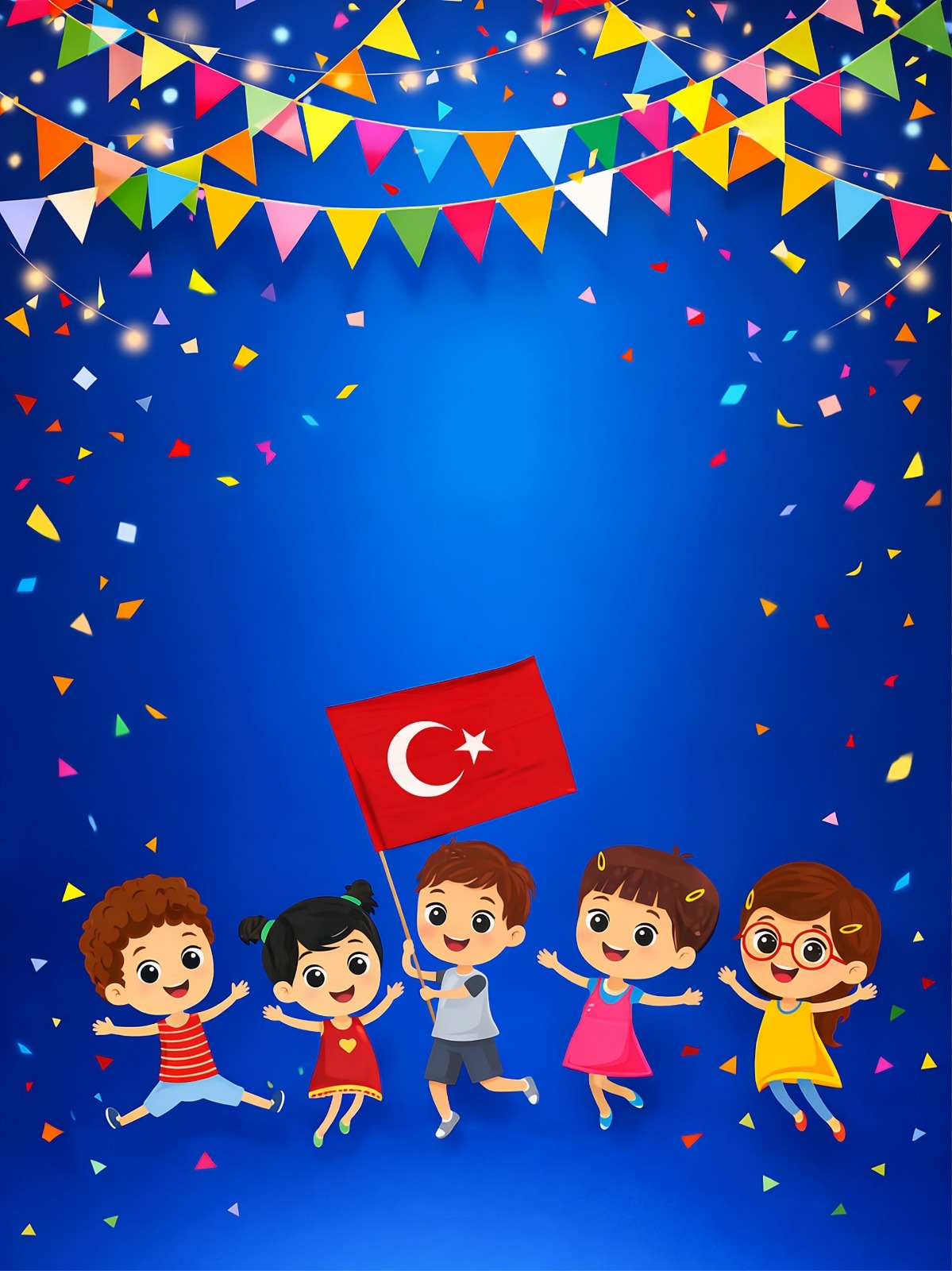 Okulekspres 23 Nisan Ulusal Egemenlik ve Çocuk Bayramı Temalı Mavi Fonlu Branda