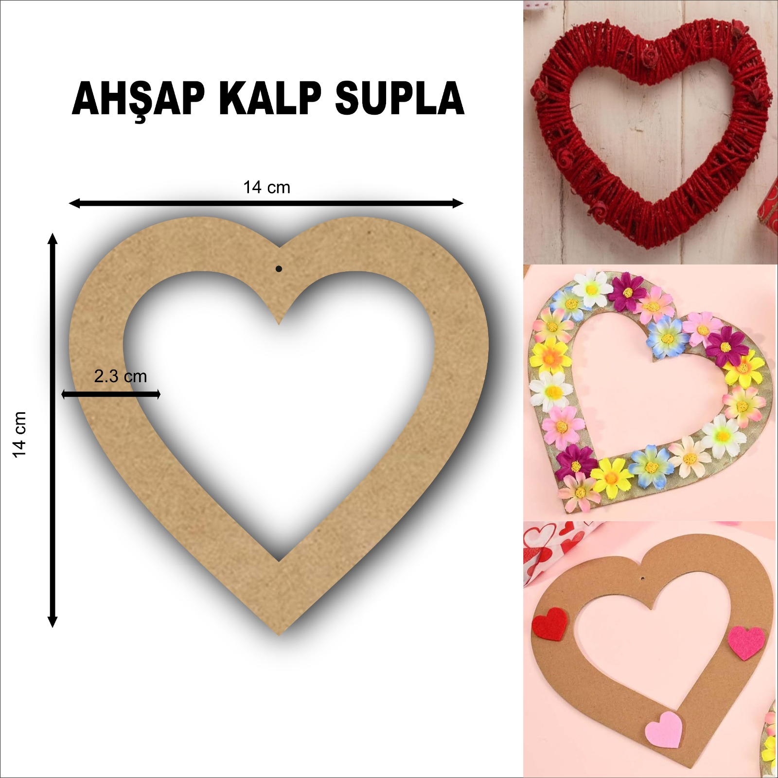 Okulekspres Ahşap Kalp Supla ve Dekoratif Kasnak Çerçeve Sevgililer Günü Dekor Maket