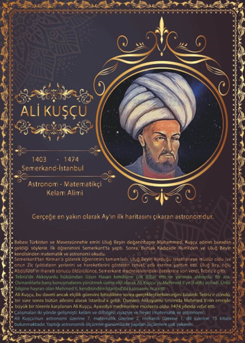 Ali Kuşçu Türk Büyükleri Poster Din Kültürü ve Ahlak bilgisi Sokağı