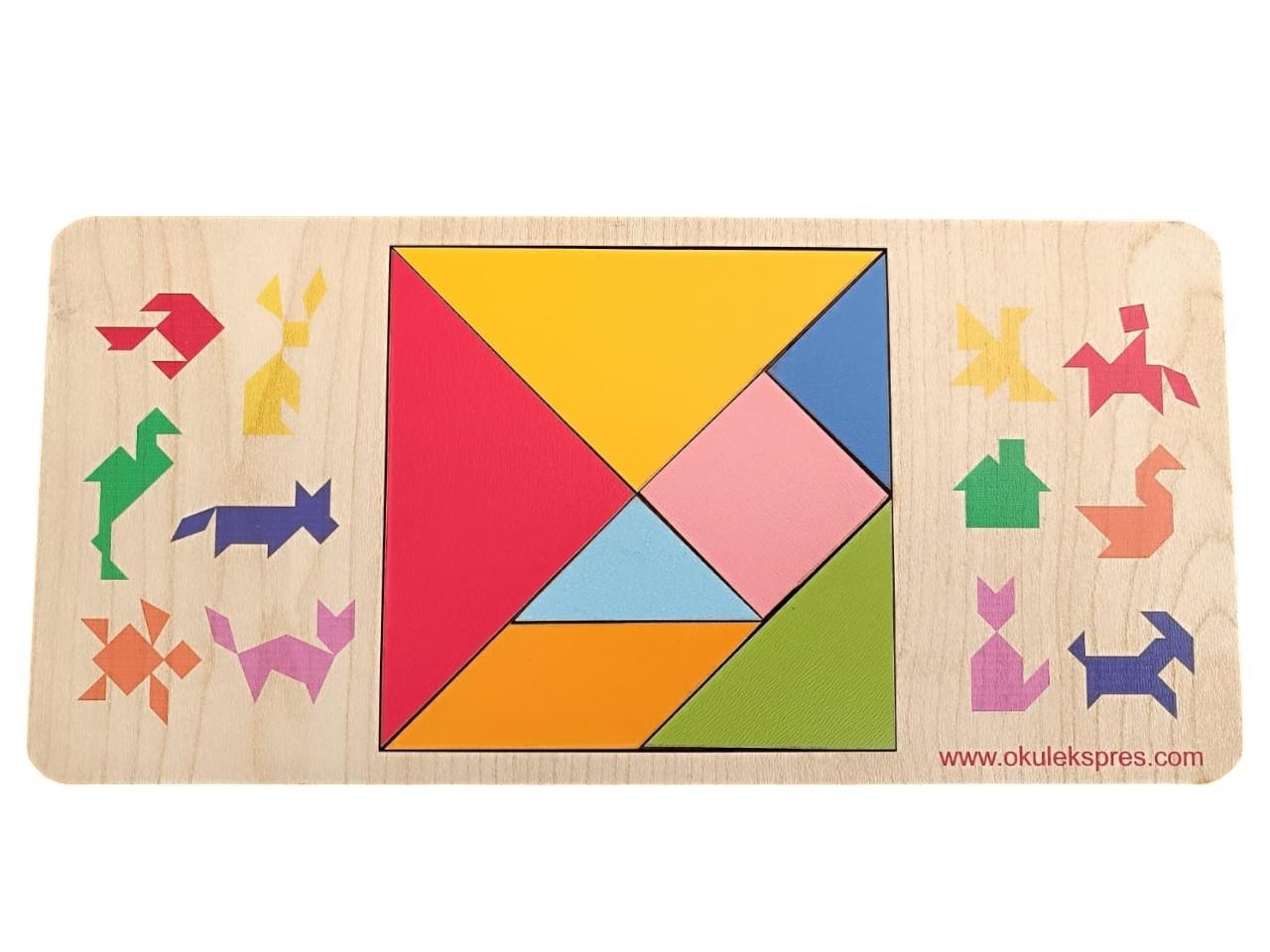 Okulekspres Tangram Ahşap Zeka Oyunu – Renkli Parçalarla Eğlenceli Şekil Tamamlama Oyunu