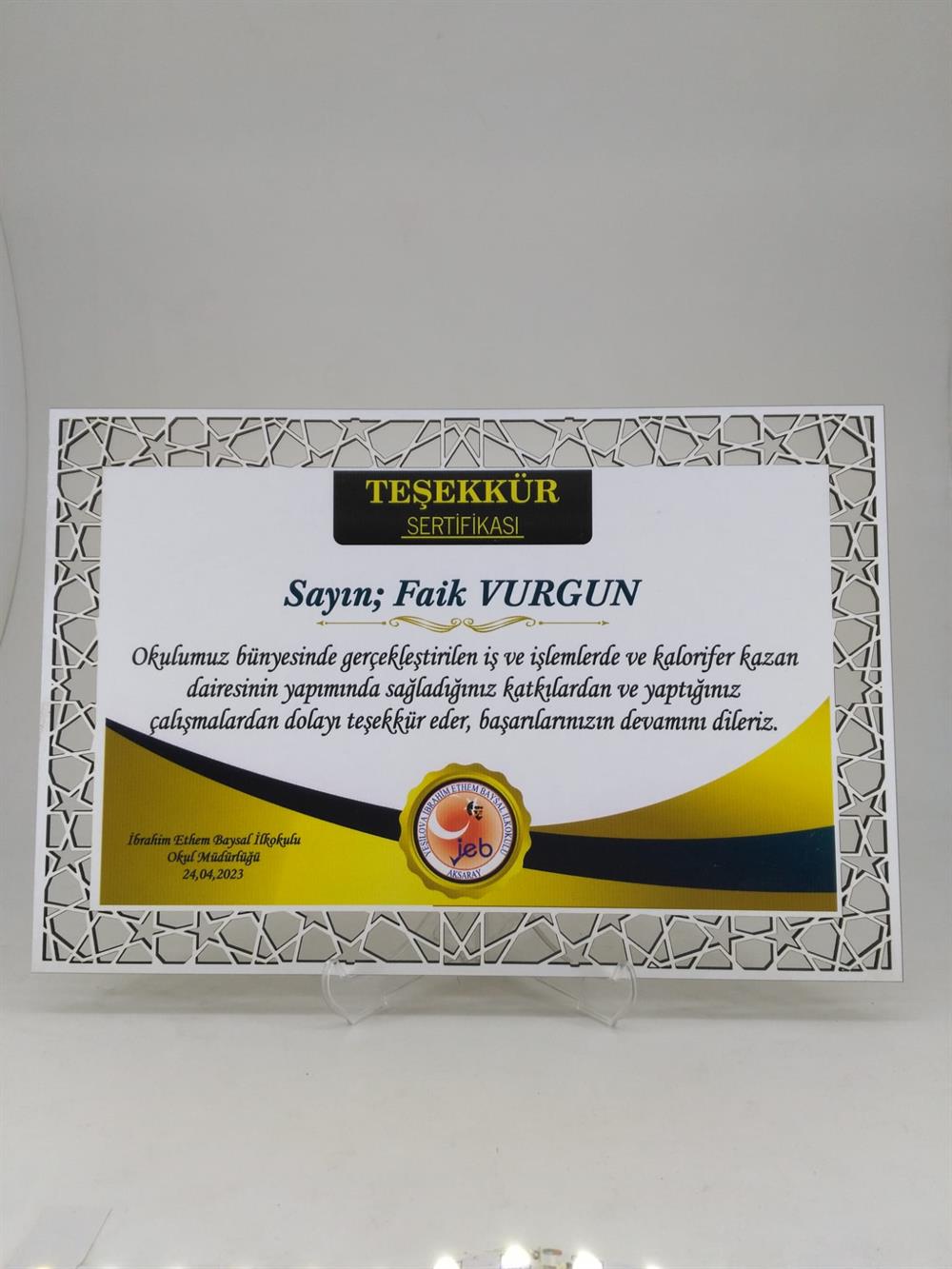 Kişiye Özel Ahşap Mdf Sertifika