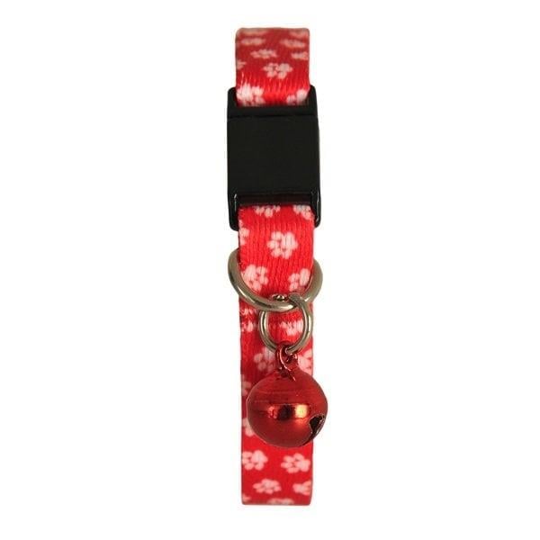 Güvenlik Kilitli Ayarlanabilir Kırmızı Beyaz Patili  Yumuşak Doku Kedi Boyun Tasması 22-30 cm