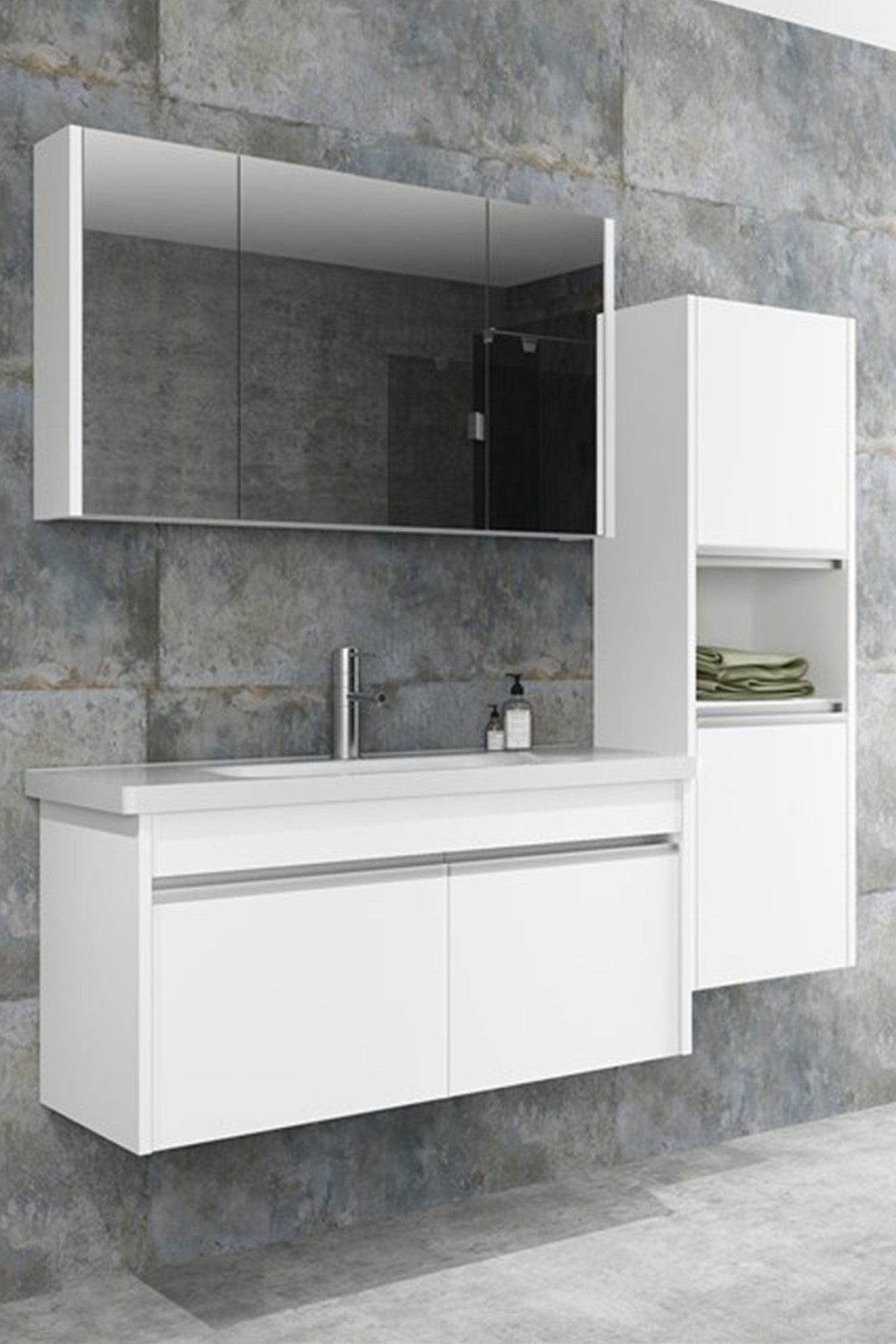BEGONYA 100 CM CM BANYO DOLABI (BOY DOLAP DAHİL+ÇAMAŞIR SEPETİ)