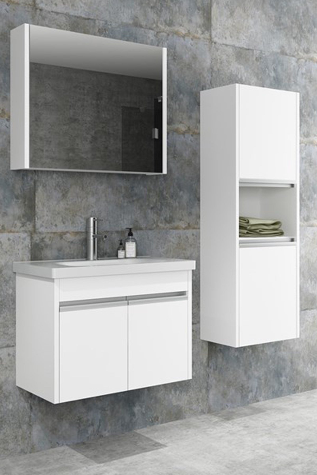 BEGONYA 65 CM BANYO DOLABI (BOY DOLAP DAHİL+ÇAMAŞIR SEPETİ)