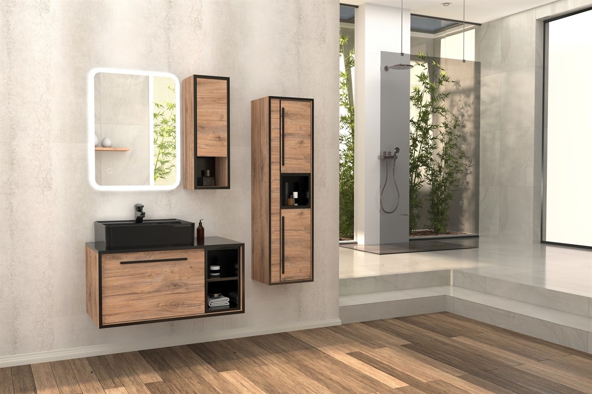 ENERGY 90 CM SİYAH LAVABOLU BANYO DOLABI (BOY DOLAP HARİÇ)
