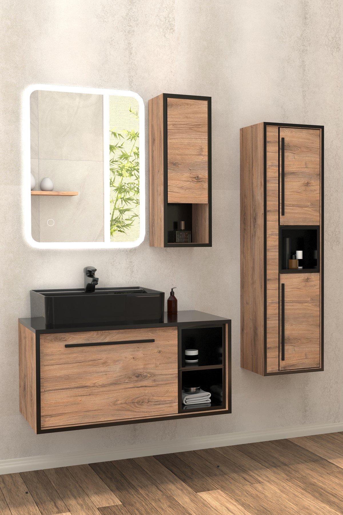 ENERGY 90 CM SİYAH LAVABOLU BANYO DOLABI (BOY DOLAP HARİÇ)