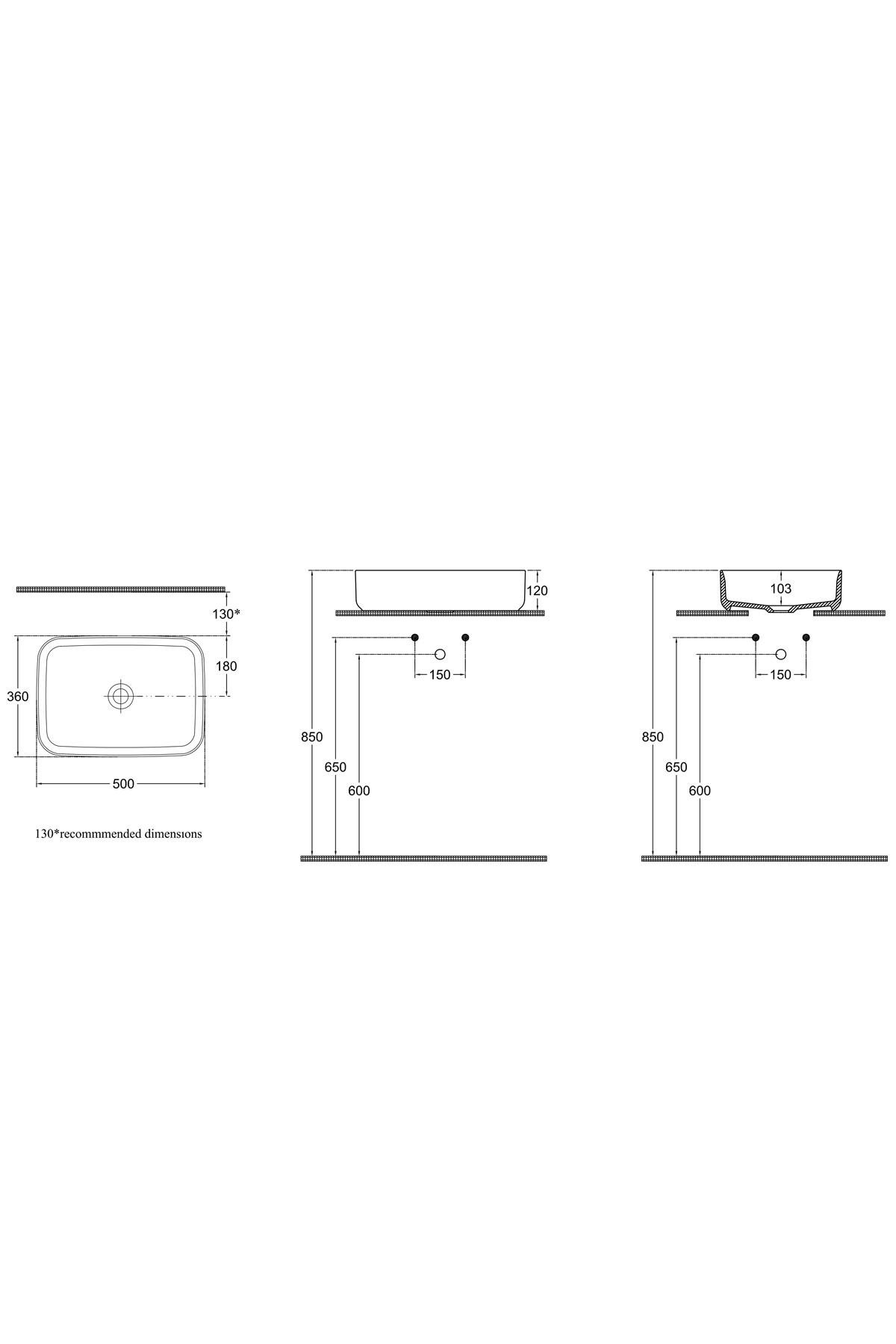 Isvea Infinity 50 cm Tezgah Üstü Lavabo 550X360