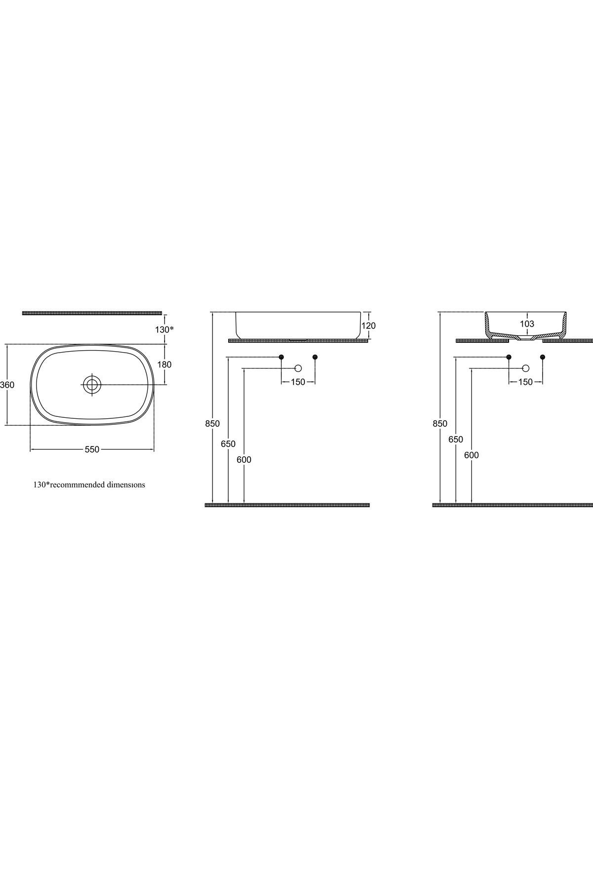 Isvea Infinity 55 cm Tezgah Üstü Lavabo 550X360