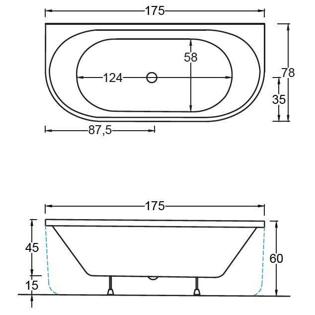 Lateral Solo Küvet 78*175 Cm
