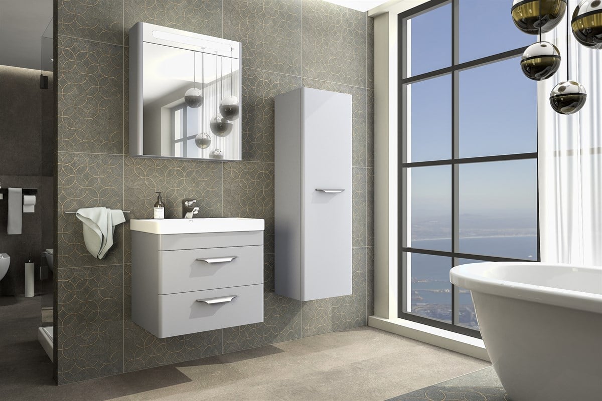 MARİA 60 CM BANYO DOLABI -WİNDOW GRİ (BOY DOLAP DAHİL )