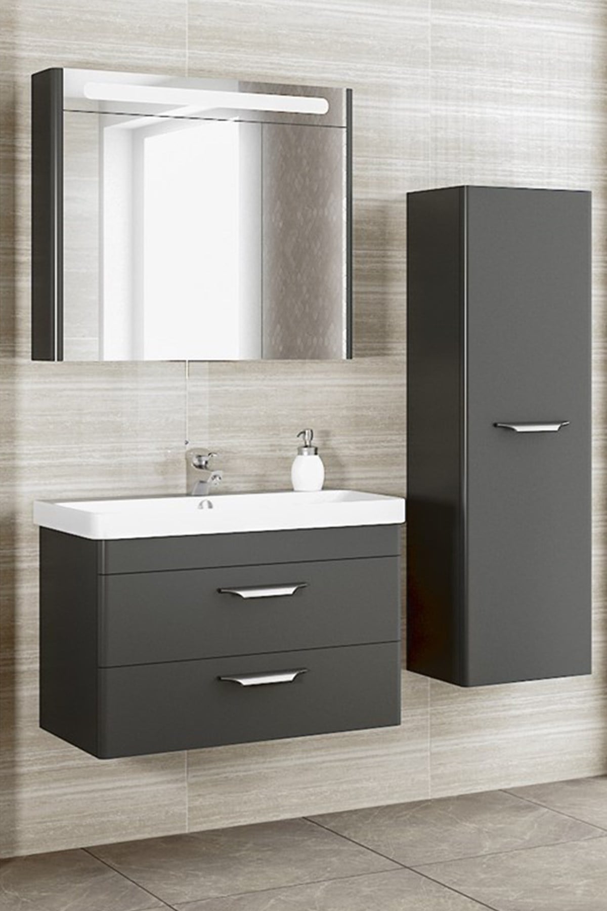 MARİA 80 CM BANYO DOLABI -ANTRASİT (BOY DOLAP DAHİL )