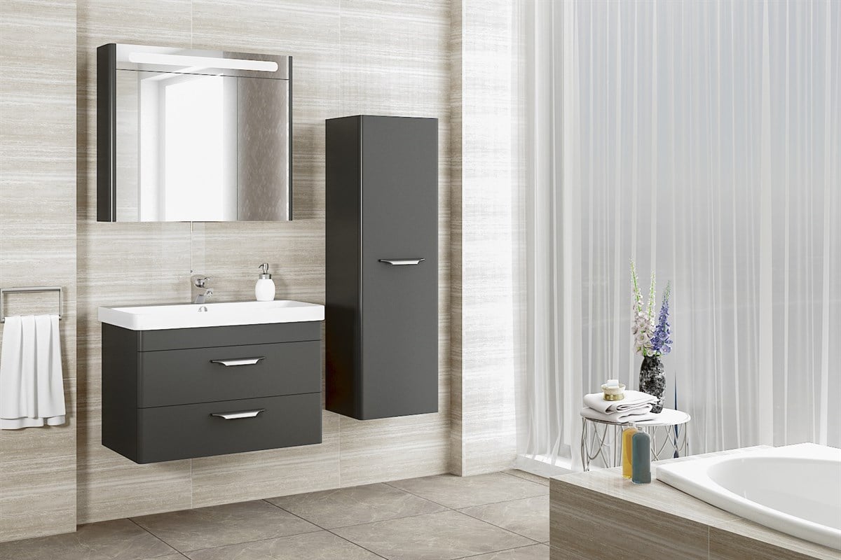MARİA 80 CM BANYO DOLABI -ANTRASİT (BOY DOLAP DAHİL )