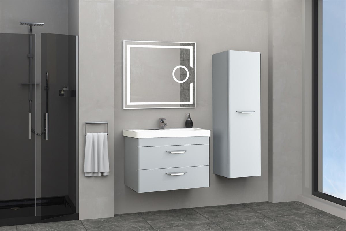 MARİA 80 CM BANYO DOLABI - GRİ (BOY DOLAP DAHİL)