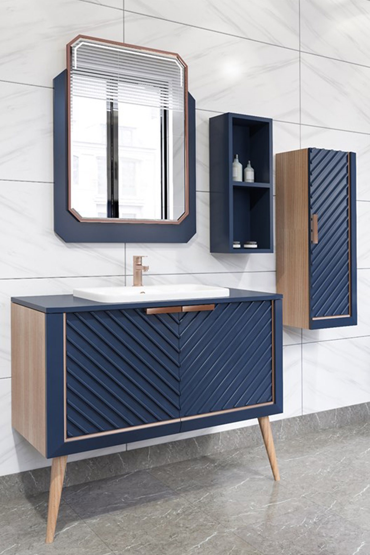 MİGELLA 100CM BANYO DOLABI-LACİVERT/MEŞE (BOY DOLAP HARİÇ )