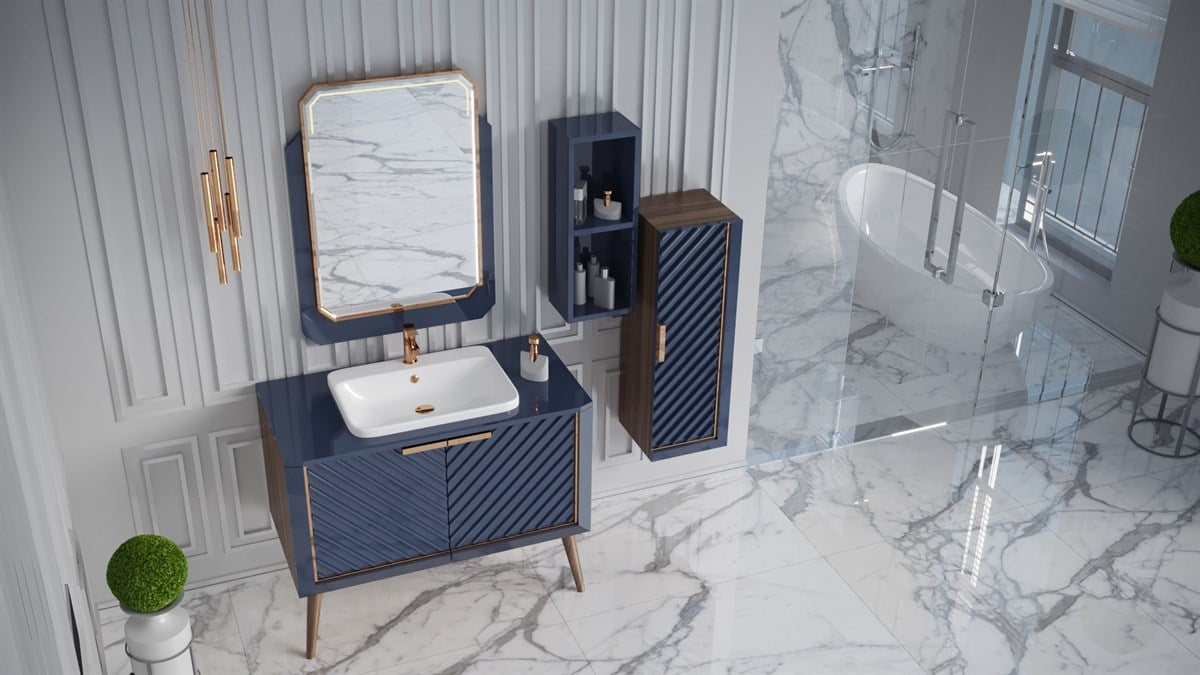 MIGELLE 100CM BANYO DOLABI-LACİVERT/MEŞE (BOY DOLAP HARİÇ )