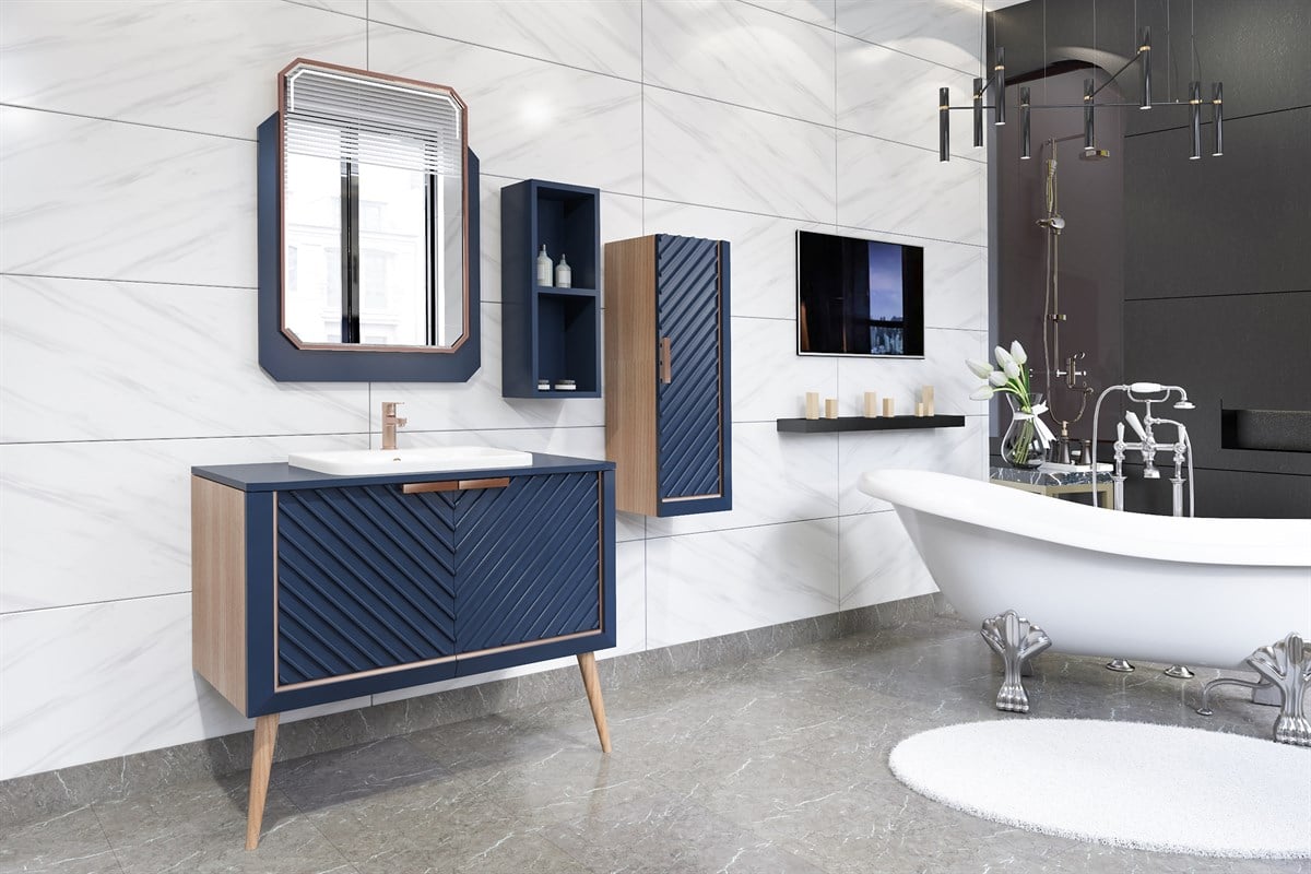 MIGELLE 100CM BANYO DOLABI-LACİVERT/MEŞE (BOY DOLAP HARİÇ )