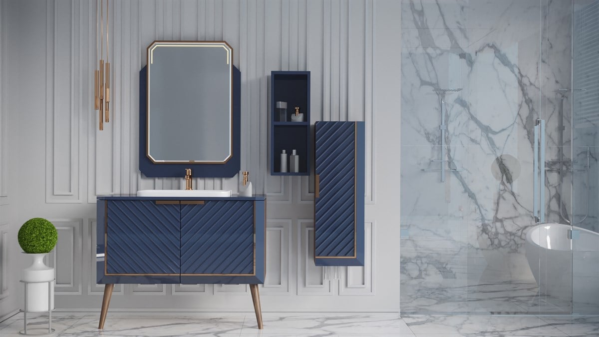 MIGELLE 100CM BANYO DOLABI-LACİVERT/MEŞE (BOY DOLAP HARİÇ )