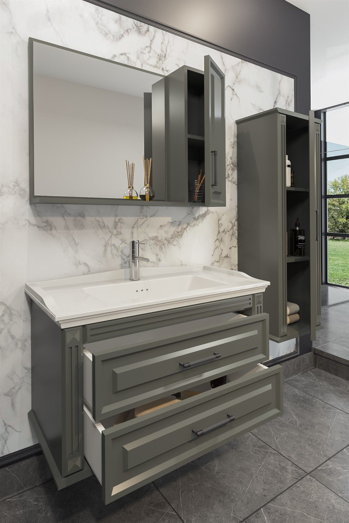 MOSKOVA 100 CM BANYO DOLABI-ANRASİT(BOY DOLAP HARİÇ )