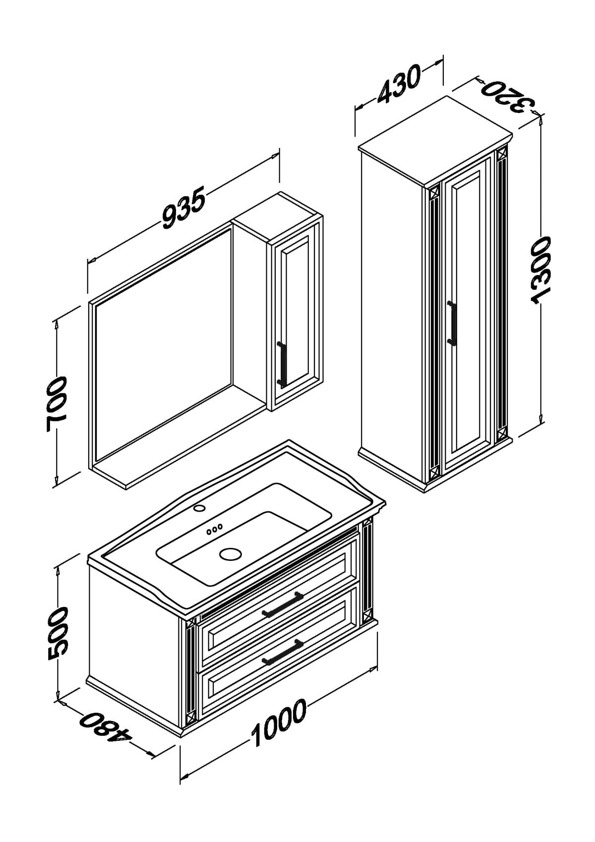 MOSKOVA 100 CM BANYO DOLABI-GRİ (BOY DOLAP DAHİL )