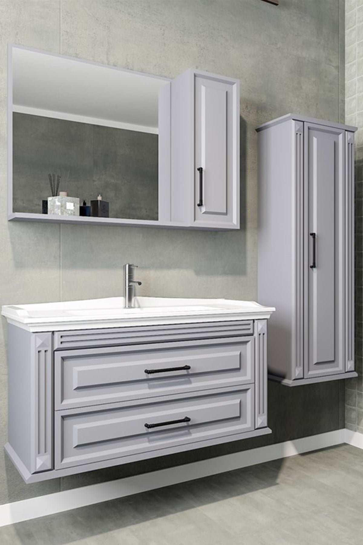 MOSKOVA 100 CM BANYO DOLABI-GRİ (BOY DOLAP DAHİL )