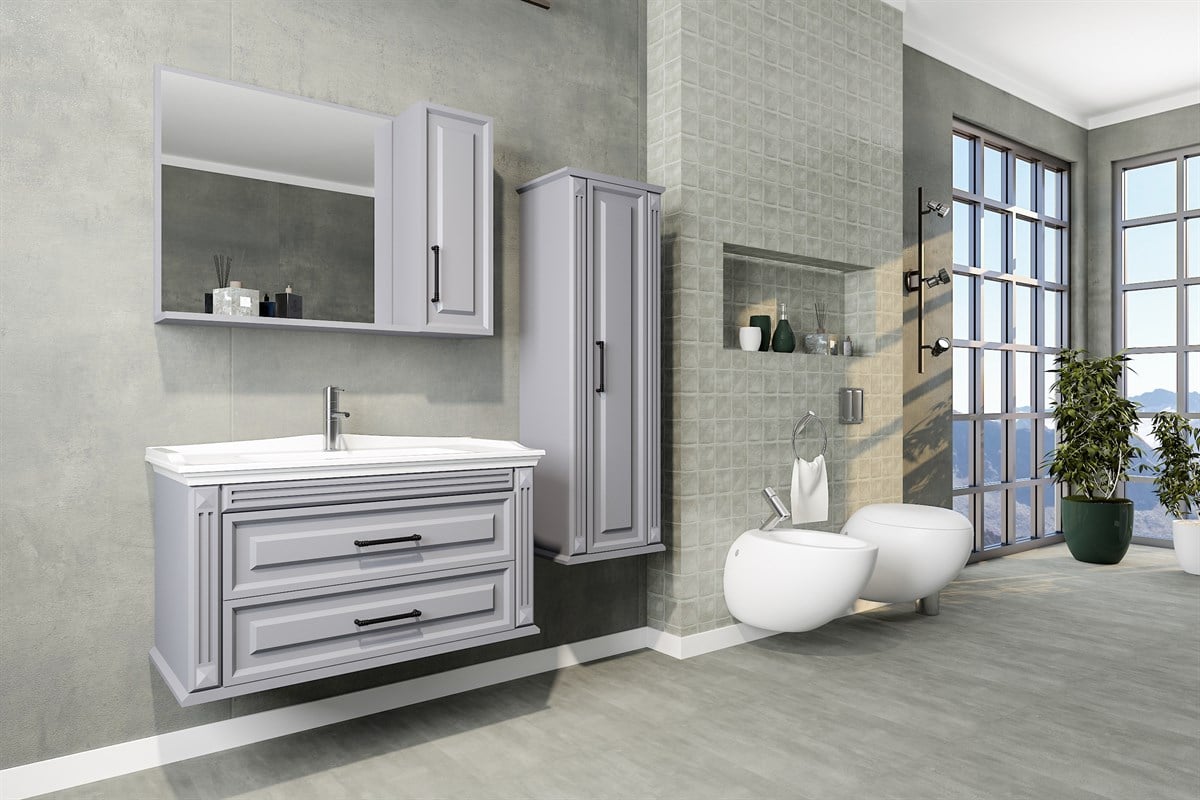 MOSKOVA 100 CM BANYO DOLABI-GRİ (BOY DOLAP DAHİL )