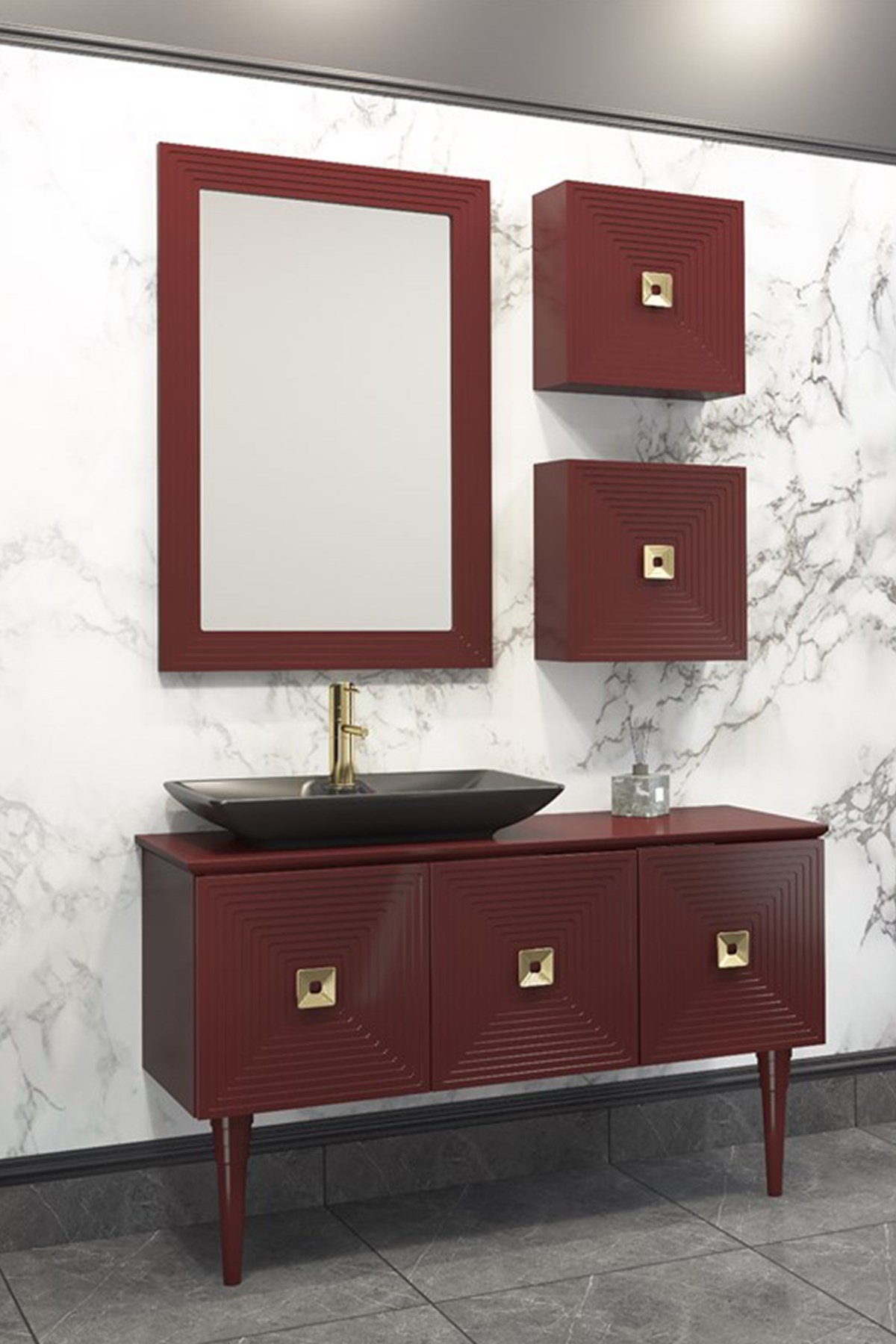 MOSTAR 120CM ANRASİT LAVABOLU BANYO DOLABI-BORDO