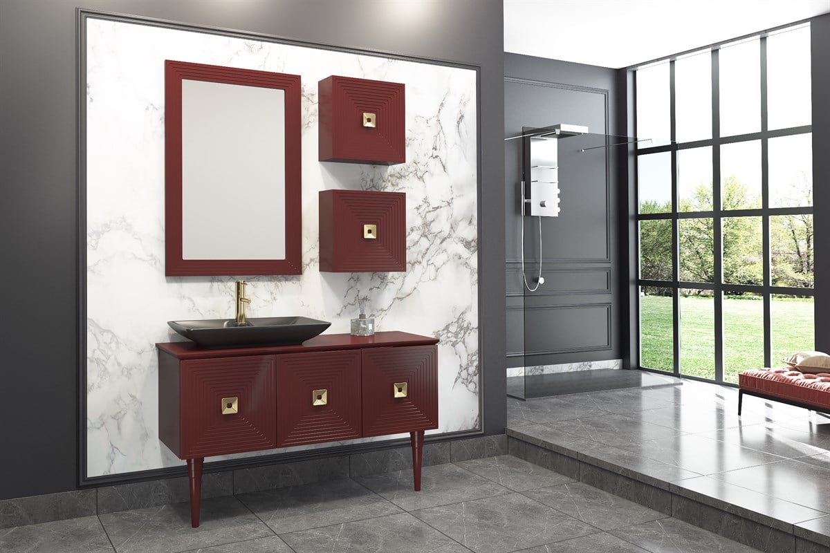 MOSTAR 120CM ANRASİT LAVABOLU BANYO DOLABI-BORDO