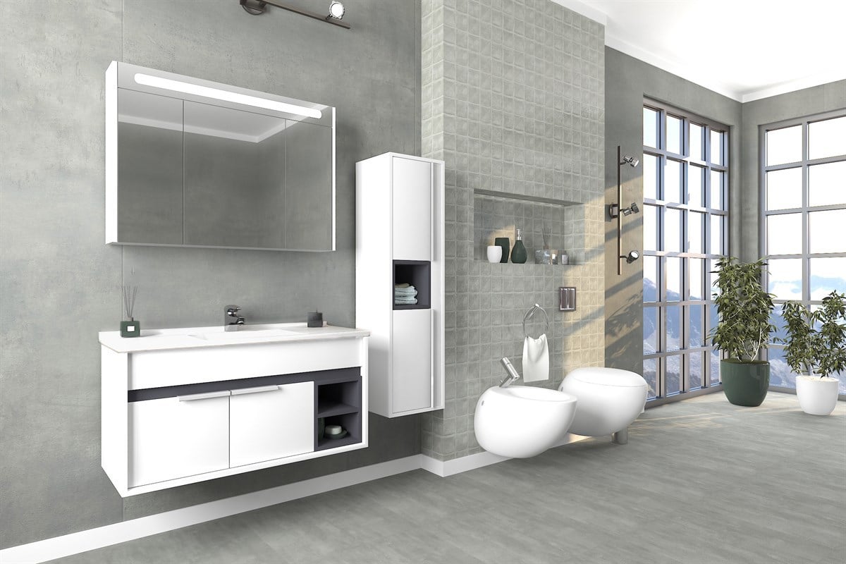 NAPOLİ 100 CM BEYAZ LAVABOLU BANYO DOLABI- BEYAZ/ANTRASİT (BOY DOLAP HARİÇ )