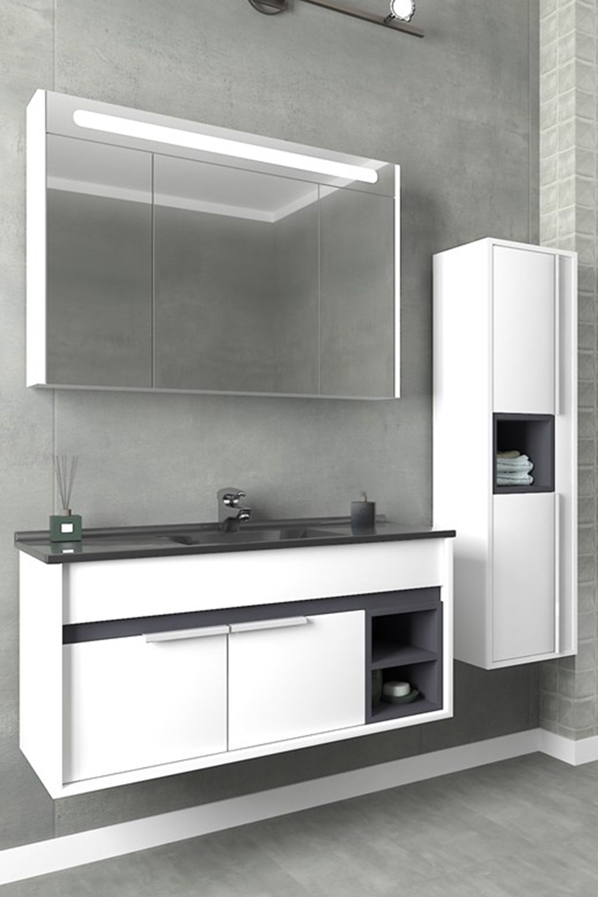 NAPOLİ 100 CM SİYAH LAVABOLU BANYO DOLABI- BEYAZ/ANTRASİT (BOY DOLAP HARİÇ )