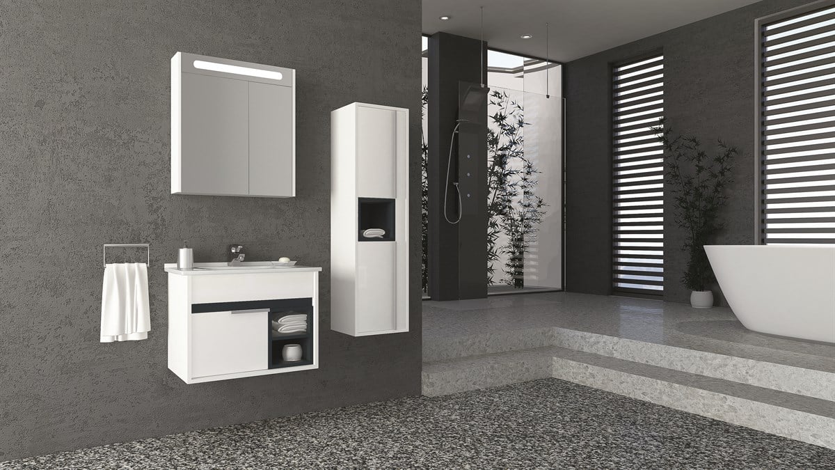 NAPOLİ 65 CM BEYAZ LAVABOLU BANYO DOLABI -  BEYAZ/ANTRASİT(BOY DOLAP HARİÇ )