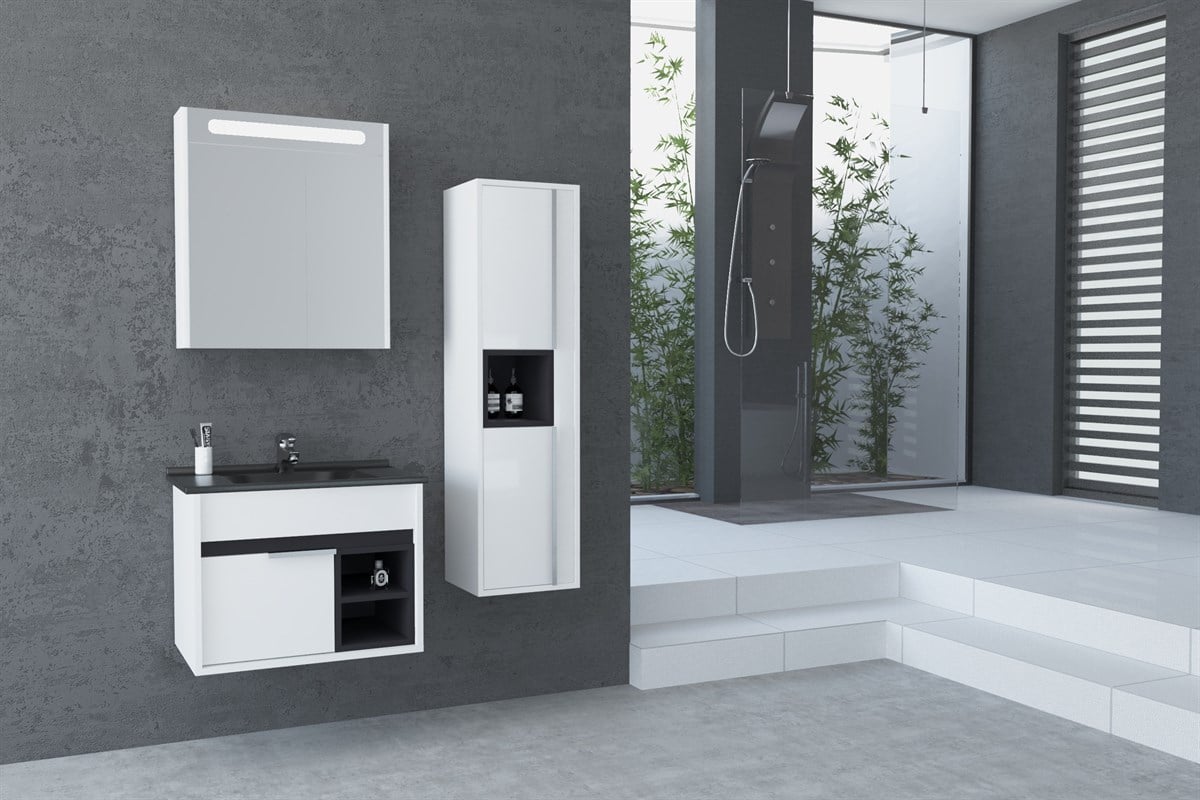 NAPOLİ 65 CM SİYAH LAVABOLU BANYO DOLABI- BEYAZ/ANTRASİT (BOY DOLAP DAHİL )