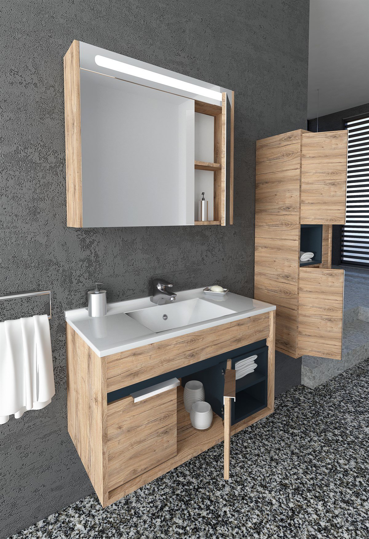 NAPOLİ 85 CM BEYAZ LAVABOLU BANYO DOLABI  - DORADO/ANTRASİT(BOY DOLAP HARİÇ )