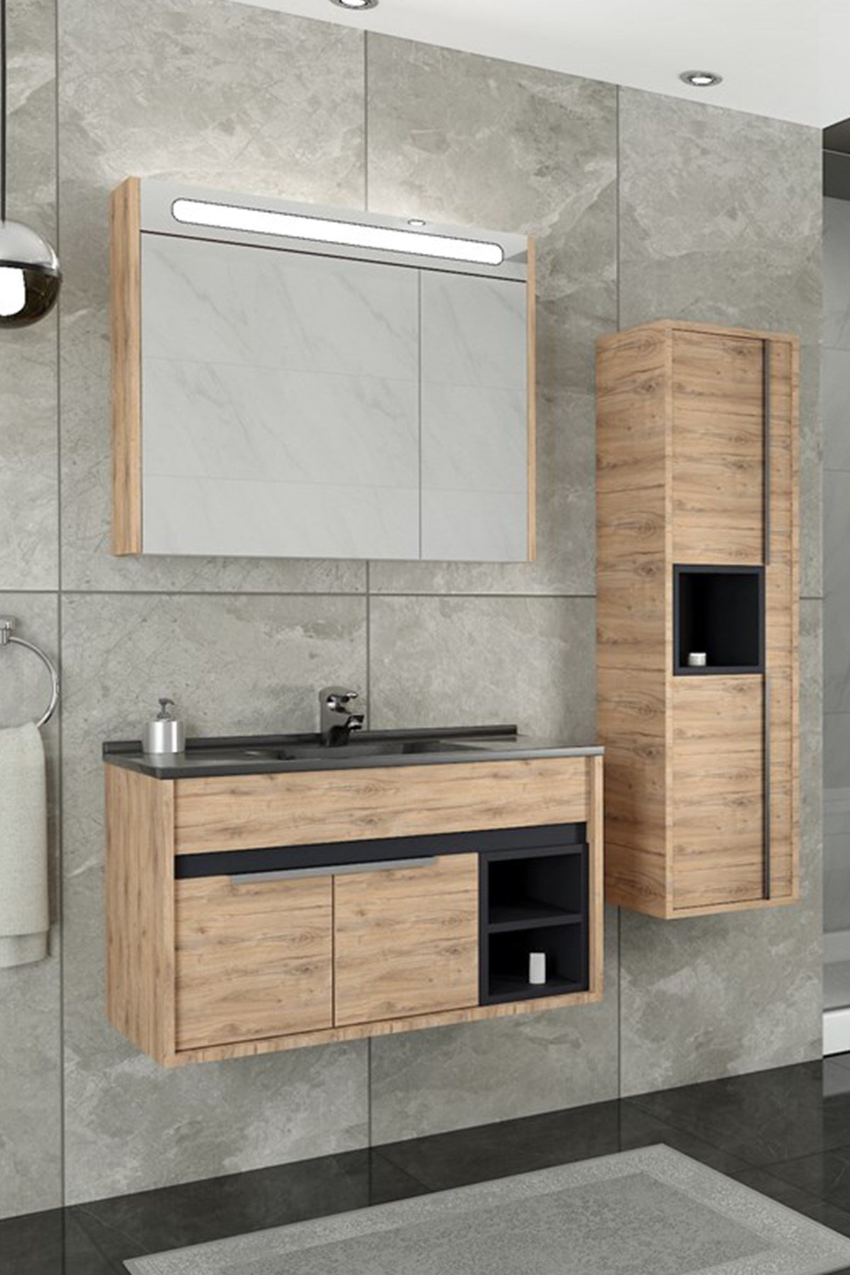 NAPOLİ 85 CM SİYAH LAVABOLU BANYO DOLABI - DORADO/ANTRASİT(BOY DOLAP HARİÇ )