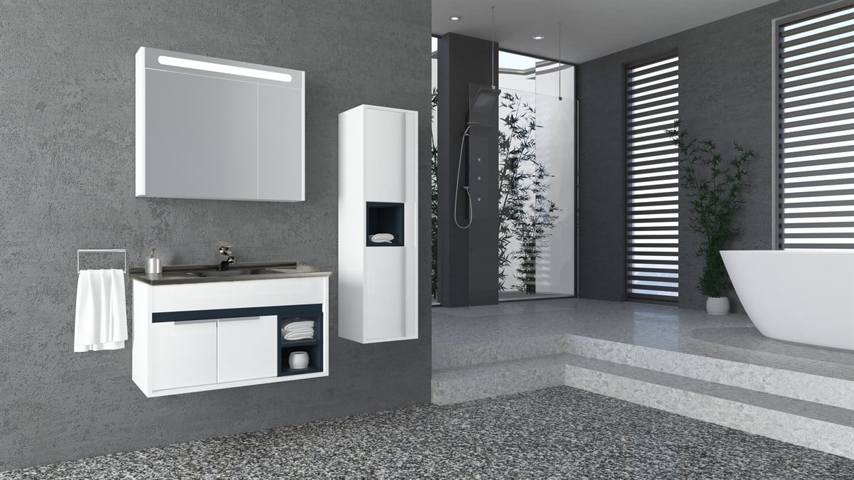 NAPOLİ 85 CM SİYAH LAVABOLU BANYO DOLABI - BEYAZ/ANTRASİT(BOY DOLAP DAHİL )